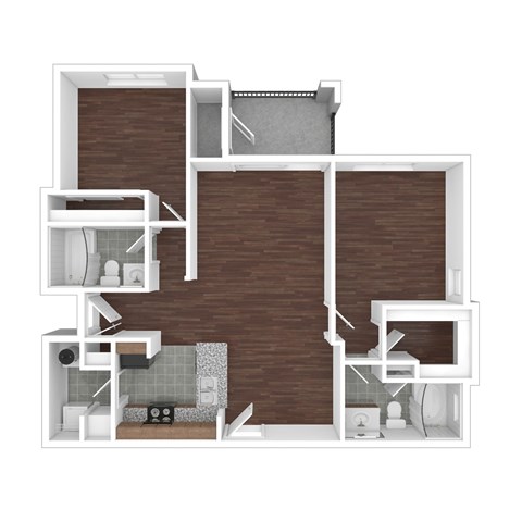 Floor plan for 2 beds, 2 baths, 1027 sqft