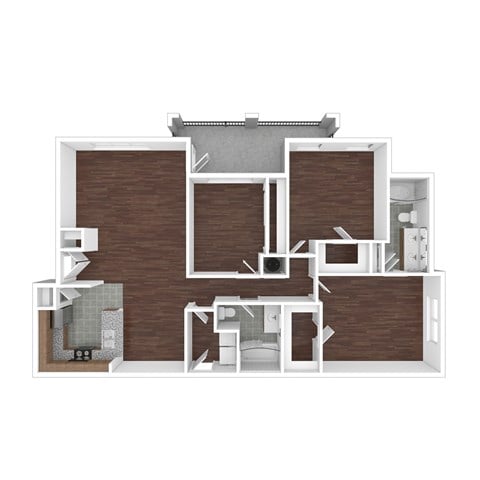 Floor plan for 3 beds, 2 baths, 1355 sqft