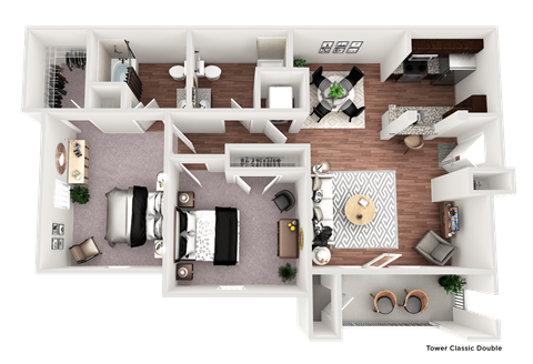 Floor plan for 2 beds, 2 baths, 1161 sqft