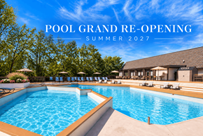 Akron apartment for rent - A large outdoor pool with the text "POOL GRAND RE-OPENING SUMMER 2027" overlaid on the image.