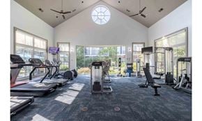 Columbus townhouse for rent - A gym with treadmills, weights, and a television.
