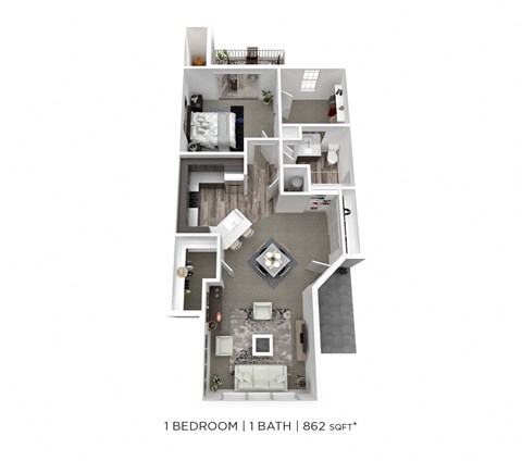 Floor plan for 1 bed, 1 bath, 901 sqft