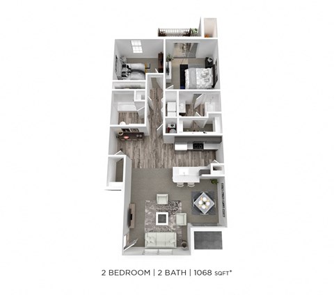 Floor plan for 2 beds, 2 baths, 1068 sqft