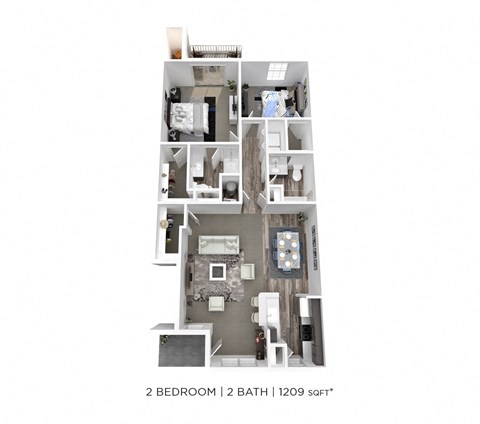 Floor plan for 2 beds, 2 baths, 1248 sqft