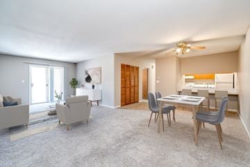 Kettering apartment for rent - A living room with a grey carpet and furniture.