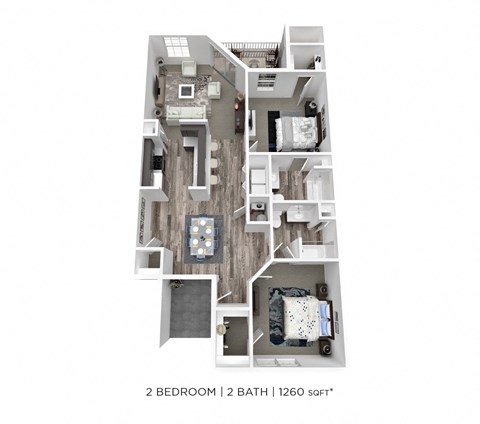 Floor plan for 2 beds, 2 baths, 1310 sqft