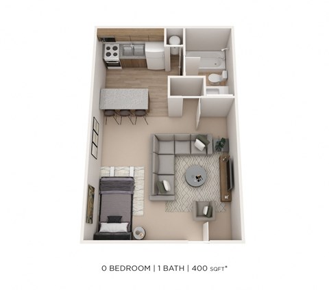 Floor plan for studio, 1 bath, 400 sqft