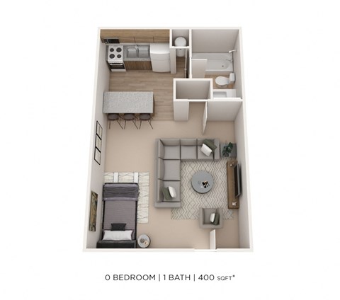 Floor plan for studio, 1 bath, 400 sqft