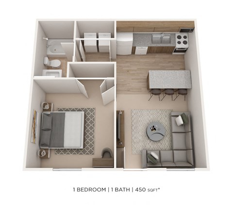 Floor plan for 1 bed, 1 bath, 450 sqft