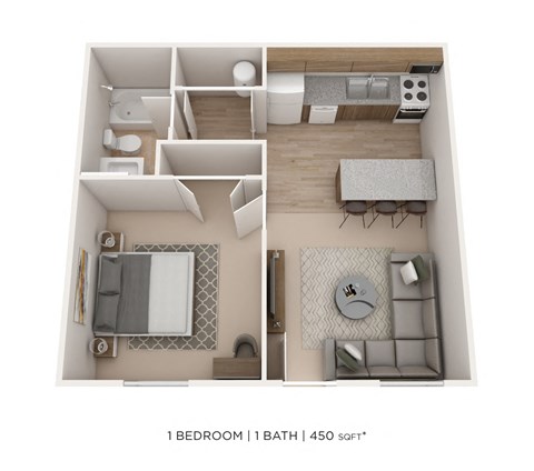 Floor plan for 1 bed, 1 bath, 450 sqft
