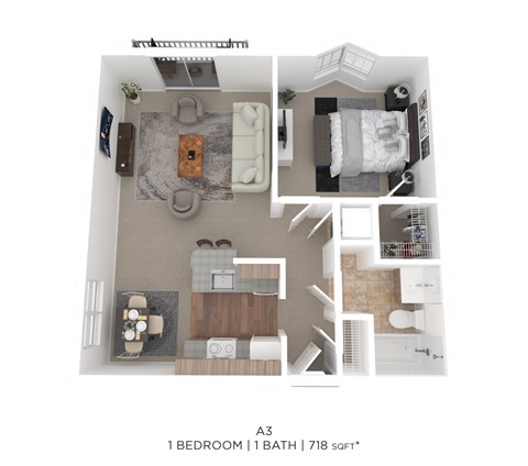 Floor plan for 1 bed, 1 bath