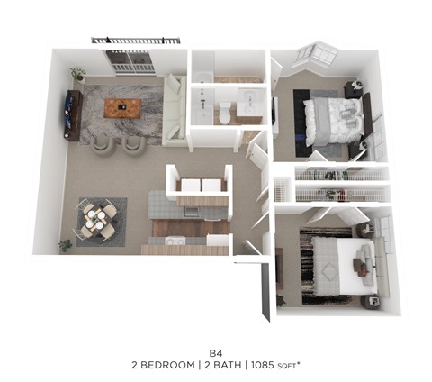 Floor plan for 2 beds, 2 baths, 1085 sqft