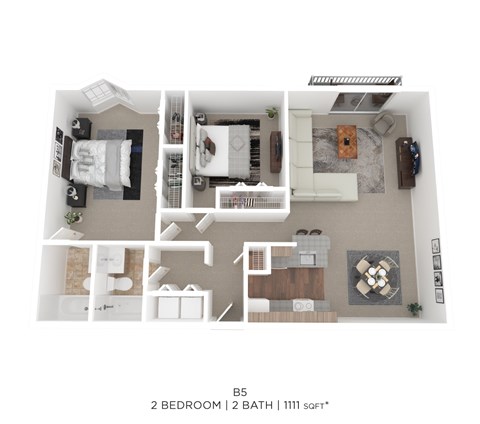 Floor plan for 2 beds, 2 baths, 1111 sqft
