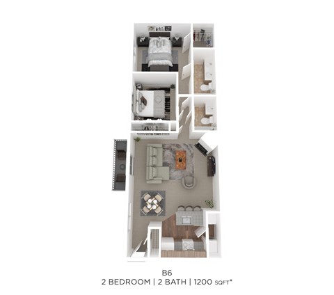Floor plan for 2 beds, 2 baths