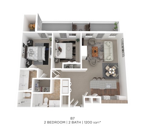 Floor plan for 2 beds, 2 baths, 1200 sqft