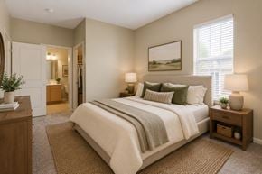 Charlotte townhouse for rent - A bedroom with a large bed and a painting on the wall.