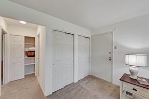 Horsham apartment for rent - a bedroom with three closets and a lamp