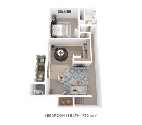 Floor plan for 1 bed, 1 bath, 954 sqft