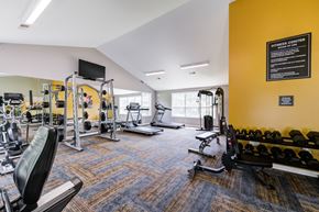 Fayetteville apartment for rent - A fitness center with a variety of equipment and a TV.