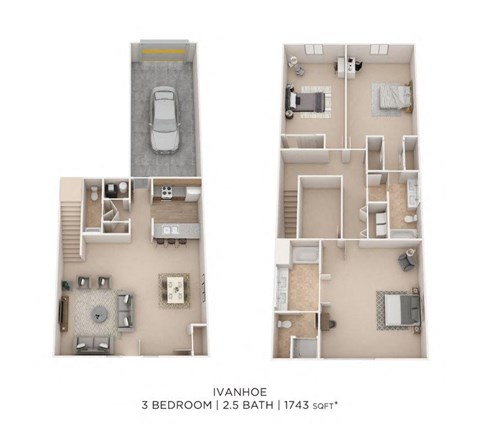 Floor plan for 3 beds, 2.5 baths, 1743 sqft