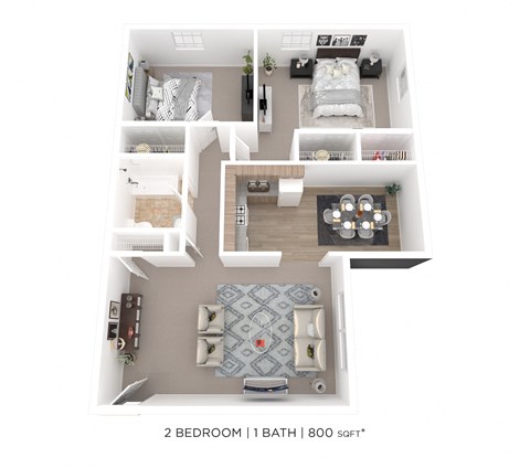 Floor plan for 2 beds, 1 bath, 800 sqft