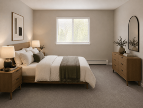 Webster apartment for rent - A bedroom with a bed, nightstands, and a mirror.