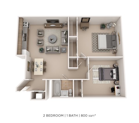 Floor plan for 2 beds, 1 bath, 800 sqft