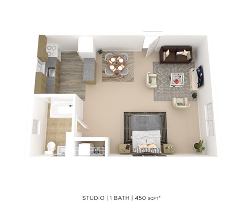 Floor plan for studio, 1 bath, 450 sqft