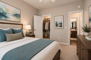 Columbia apartment for rent - A bedroom with a large bed and a painting on the wall.