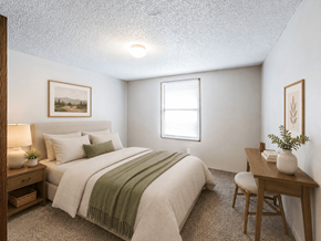 Belcamp apartment for rent - A bedroom with a bed, desk, and chair.