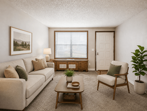Miamisburg apartment for rent - A living room with a couch, chair, and potted plant.
