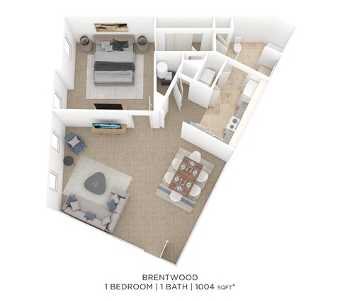 Floor plan for 1 bed, 1 bath, 1004 sqft