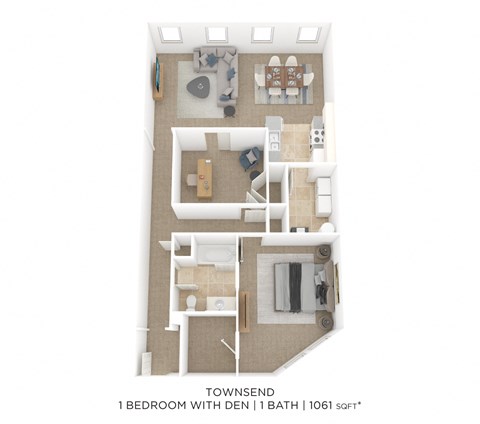 Floor plan for 1 bed, 1 bath, 1061 sqft