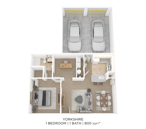 Floor plan for 1 bed, 1 bath, 800 sqft