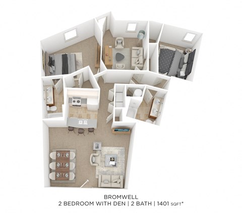 Floor plan for 2 beds, 2 baths
