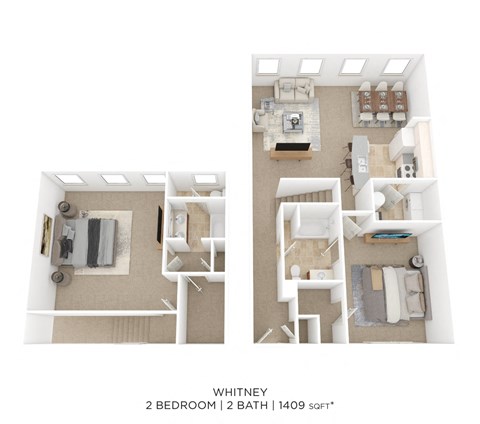Floor plan for 2 beds, 2 baths, 1409 sqft