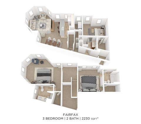 Floor plan for 3 beds, 3 baths, 2230 sqft