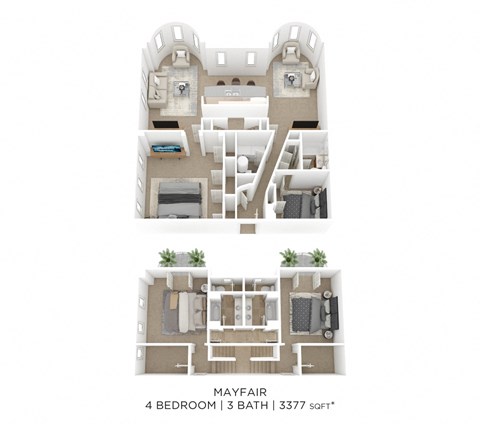 Floor plan for 4 beds, 3 baths, 3377 sqft