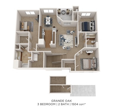 Floor plan for 3 beds, 2 baths, 1504 sqft