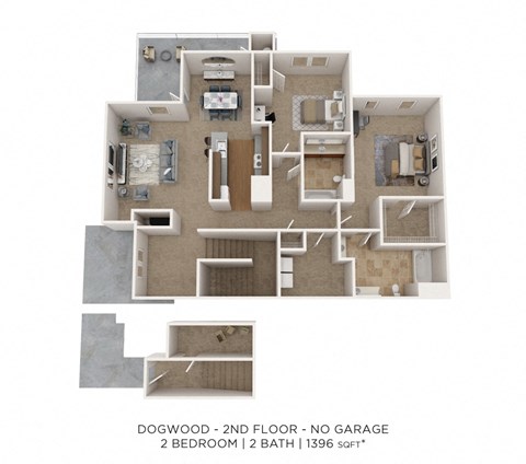 Floor plan for 2 beds, 2 baths, 1396 sqft