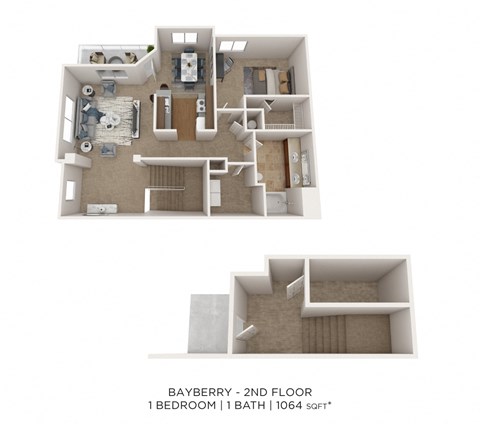 Floor plan for 1 bed, 1 bath, 1064 sqft