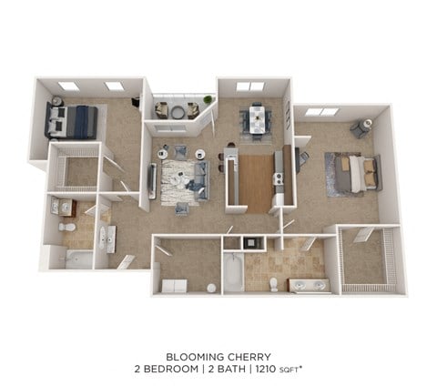Floor plan for 2 beds, 2 baths, 1210 sqft