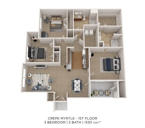 Floor plan for 3 beds, 2 baths, 1484 sqft
