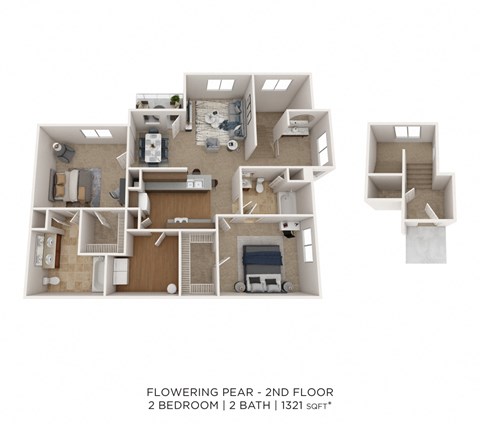 Floor plan for 2 beds, 2 baths, 1321 sqft