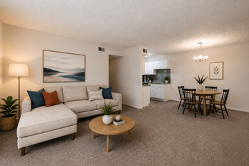 Columbia townhouse for rent - A living room with a white couch, a coffee table, and a painting on the wall.