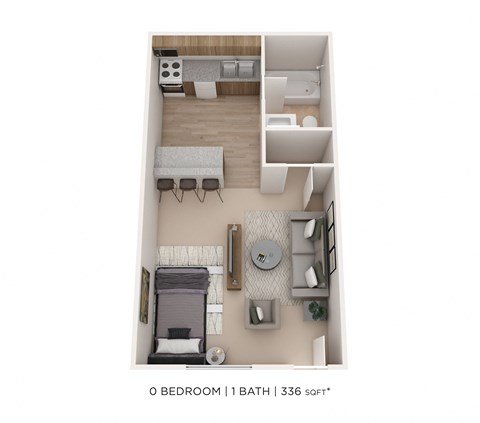 Floor plan for studio, 1 bath, 336 sqft