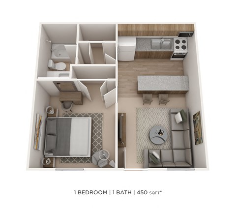 Floor plan for studio, 1 bath, 450 sqft