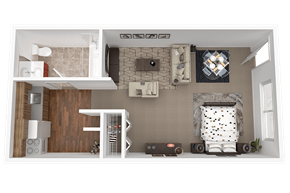 Hilliard apartment for rent - A dollhouse living room with a sofa, chairs, and a rug.