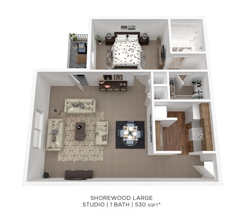 Floor plan for studio, 1 bath, 530 sqft