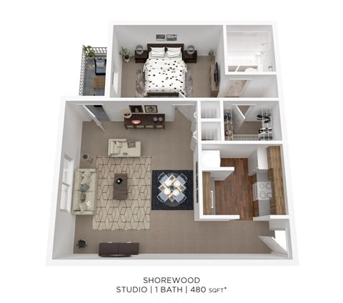 Floor plan for studio, 1 bath, 480 sqft